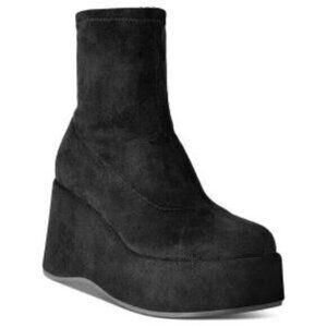 Wild Pair Womens Black 2 Platform Padded Earlee Round Toe Wedge Zip-up Heeled Bo